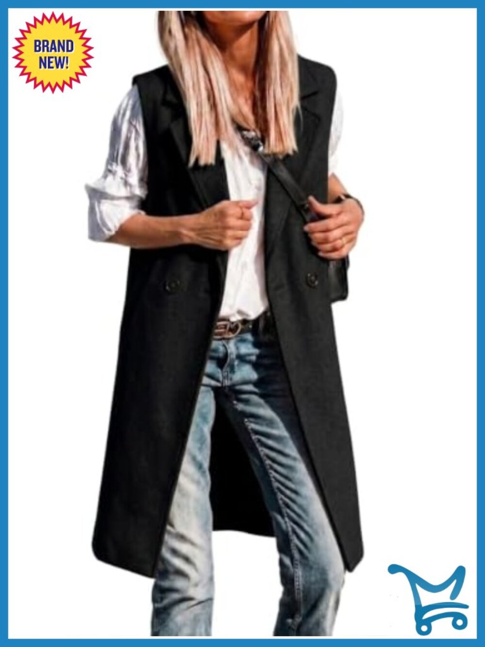 Women's Long Wool Blend Sleeveless Vest Coat